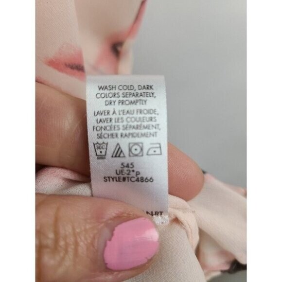 Calvin Klein Womens Blouse Top Small Pink Floral Cold Shoulder Cottagecore - Picture 6 of 8